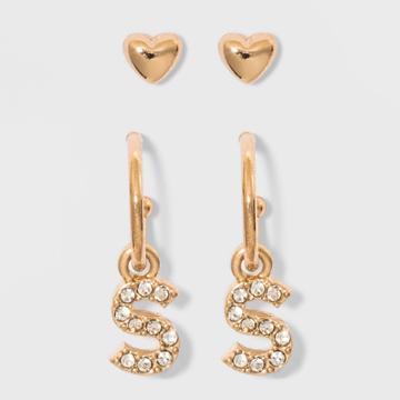 Sugarfix By Baublebar Initial S Delicate Stud Earring Set - Gold, Girl's, Size: Small, Gold -