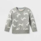 Toddler Boys' Bunny Print Crew Neck Pullover Sweater - Cat & Jack Heathered Gray