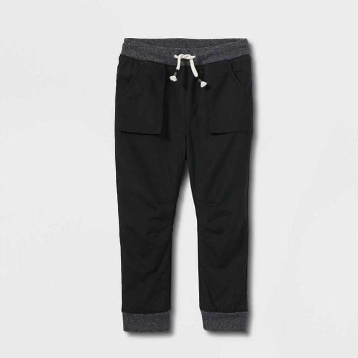 Toddler Boys' Jersey Lined Poplin Woven Pull-on Pants - Cat & Jack Black