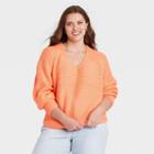 Women's Plus Size Balloon Sleeve V-neck Pullover Sweater - Universal Thread Coral