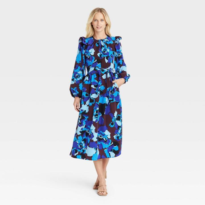 Women's Ruffle Long Sleeve Dress - Who What Wear Black Floral