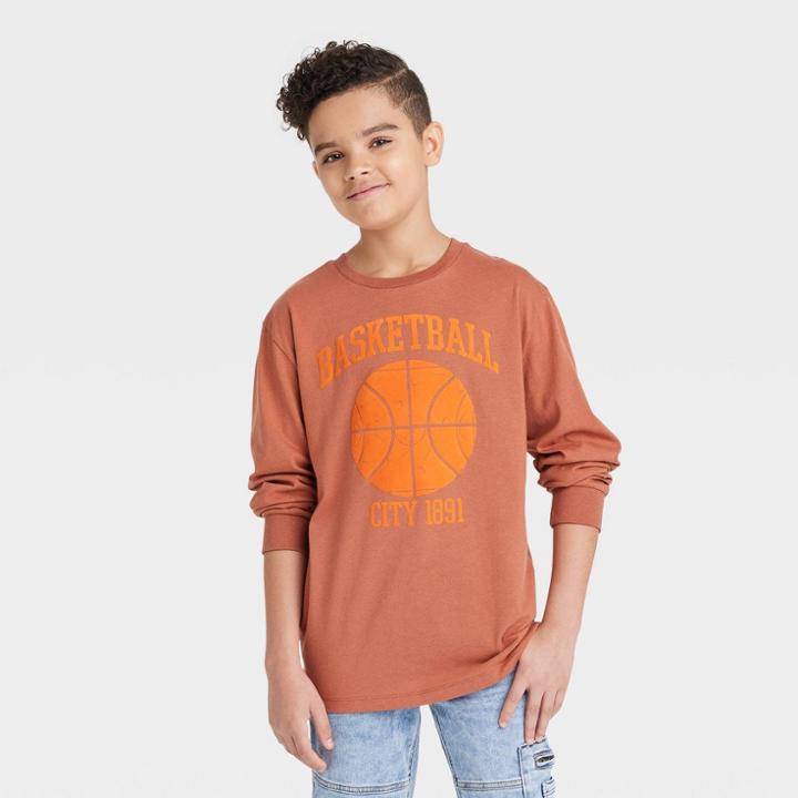 Boys' Vintage Basketball Long Sleeve Graphic T-shirt - Art Class Brown