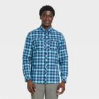 Men's Woven Button Long Sleeve Athletic Top - All In Motion Blue Plaid