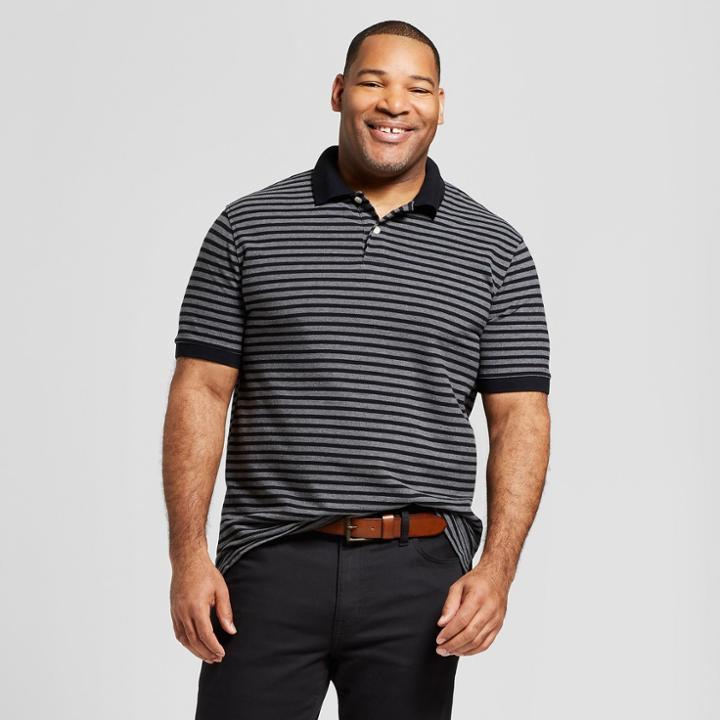 Men's Tall Striped Standard Fit Short Sleeve Loring Polo Shirt - Goodfellow & Co Deep Charcoal