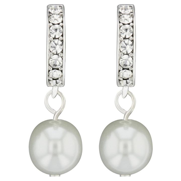 Target Hoop Post Earrings Plated Brass 1/2 Hoop With Dangle Pearl Bead - Silver/clear/white