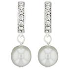 Target Hoop Post Earrings Plated Brass 1/2 Hoop With Dangle Pearl Bead - Silver/clear/white