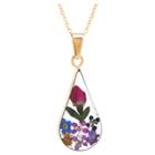 Distributed By Target Women's Gold Over Sterling Silver Pressed Flowers Teardrop Pendant (18),
