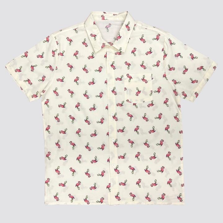 Men's Iml Flamingo Short Sleeve Button-down Shirt - Cream
