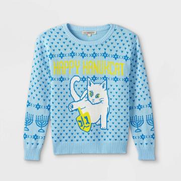 Mad Engine Girls' Hanukkah Pullover Sweater - Blue