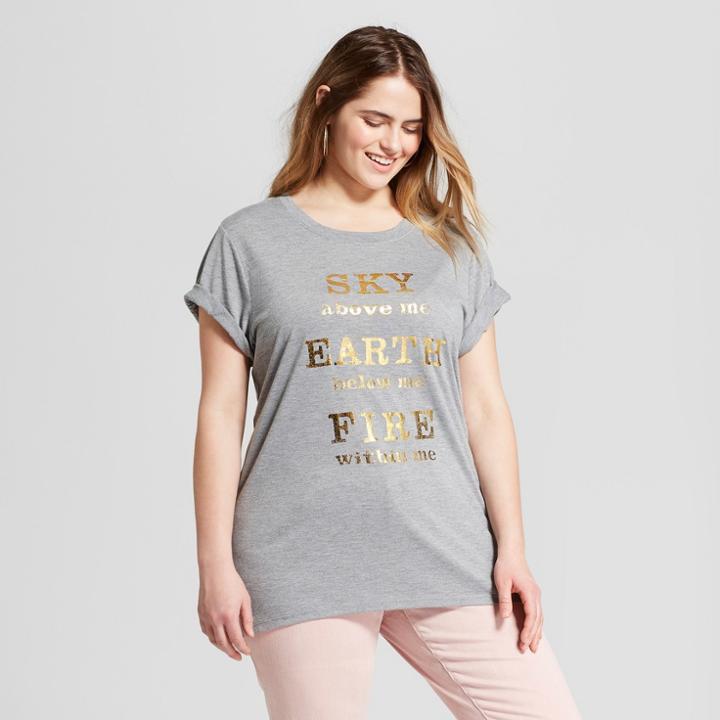 Women's Plus Size Sky Earth Fire Short Sleeve Crew Neck T-shirt - Modern Lux - Heather Gray