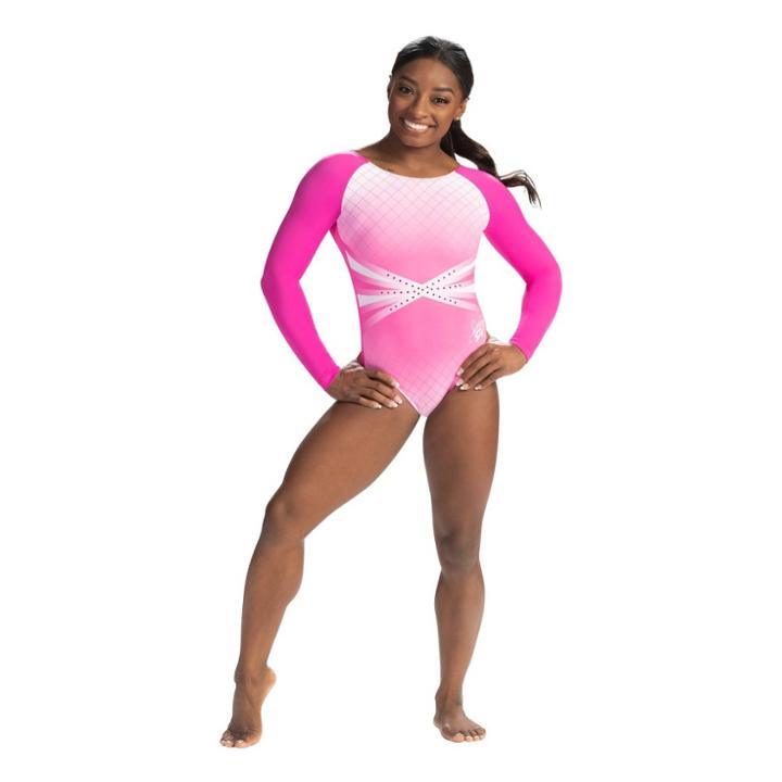 Gk Elite Girls' Simone Biles Long Sleeve Leotard - Pink