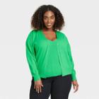 Women's Plus Size Button-front Fine Gauge Ribbed Cardigan - A New Day Light Green