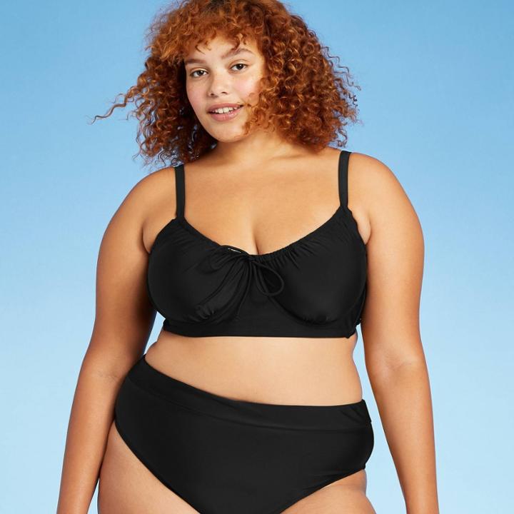 Juniors' Plus Size Shirred Underwire Bikini Top - Xhilaration Black