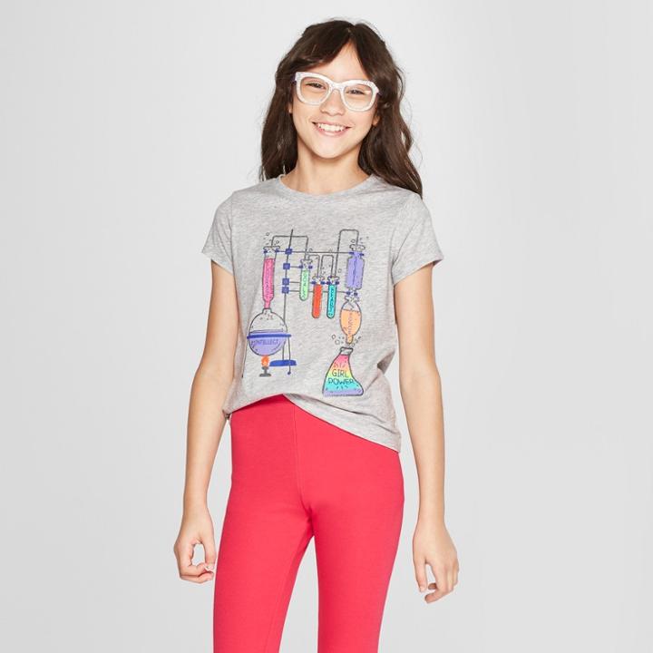 Girls' Girl Power Graphic Short Sleeve T-shirt - Cat & Jack Heather Gray