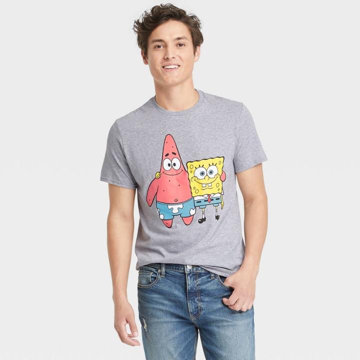 Men's Spongebob Squarepants Short Sleeve Graphic Crewneck T-shirt - Gray