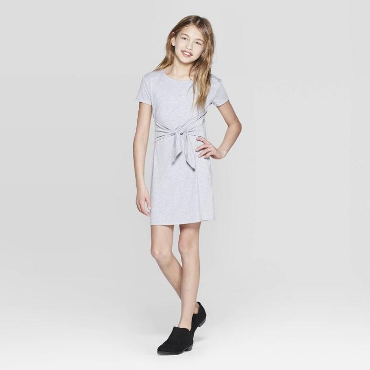Girls' Tie Front Dress - Art Class Heather Gray Xl, Heather Grey