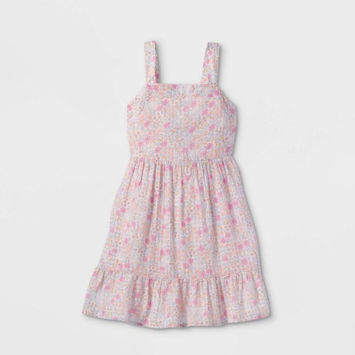 Girls' Floral Tie-back Sleeveless Woven Dress - Cat & Jack Xs,