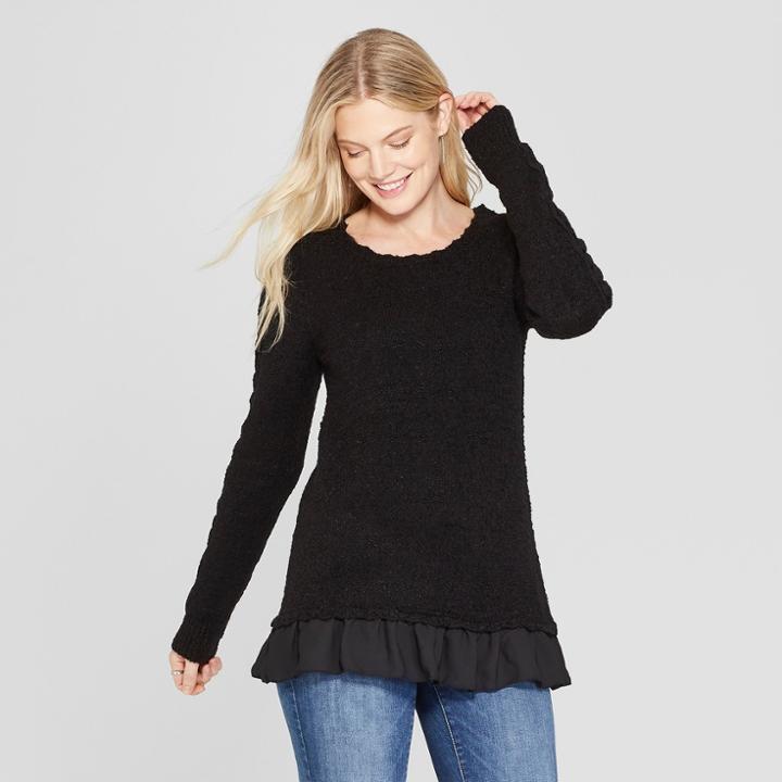 Women's Long Sleeve Pullover With Lace Detail - Knox Rose Black