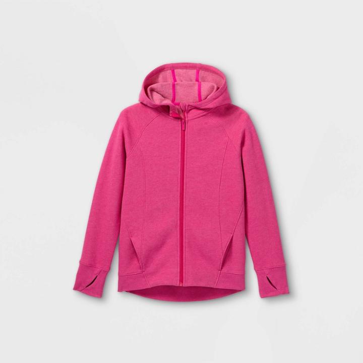 Girls' Fleece Full Zip Hooded Sweatshirt - All In Motion Fuchsia