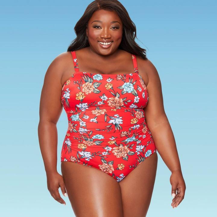 Women's Plus Size Slimming Control Shirred One Piece Swimsuit - Dreamsuit By Miracle Brands Red