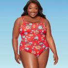 Women's Plus Size Slimming Control Shirred One Piece Swimsuit - Dreamsuit By Miracle Brands Red