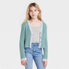 Girls' Boxy Cropped Fuzzy Cardigan - Art Class Turquoise Blue