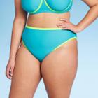 Women's Colorblock High Leg Cheeky Bikini Bottom - Wild Fable Blue/green X