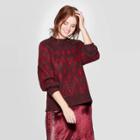 Women's Fair Isle Print Crewneck Long Sleeve Pullover Sweater - A New Day Burgundy L, Women's, Size: