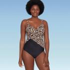Women's Slimming Control Cross Front One Piece Swimsuit - Dreamsuit By Miracle Brands Animal Print