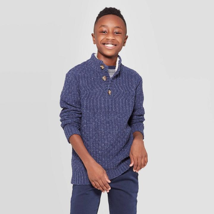 Boys' Long Sleeve Pullover Sweater - Cat & Jack Navy Xl, Boy's, Blue