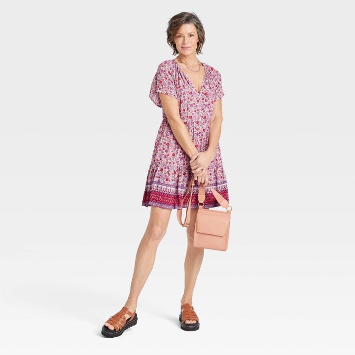 Women's Flutter Short Sleeve Tiered Dress - Knox Rose Red Floral