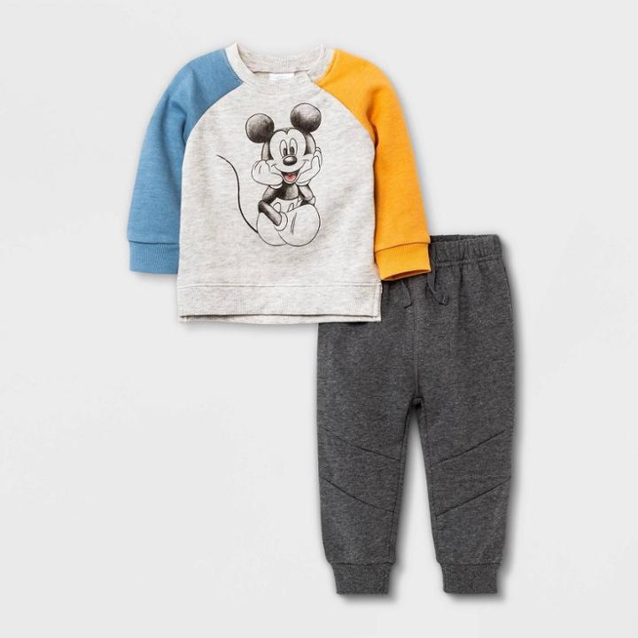 Baby Boys' Disney Mickey Mouse & Friends Top And Bottom Set - Gray Newborn