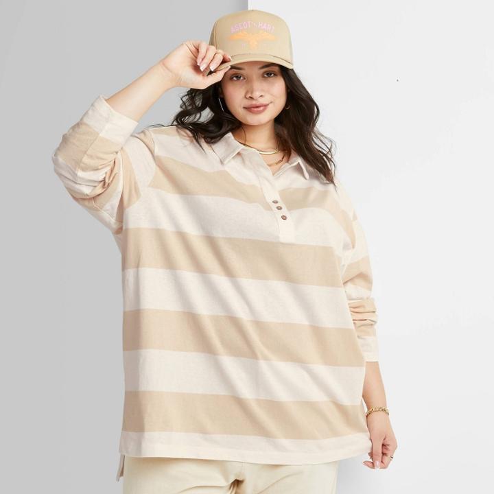 Women's Plus Size Ascot + Hart Rugby Long Sleeve Graphic Polo