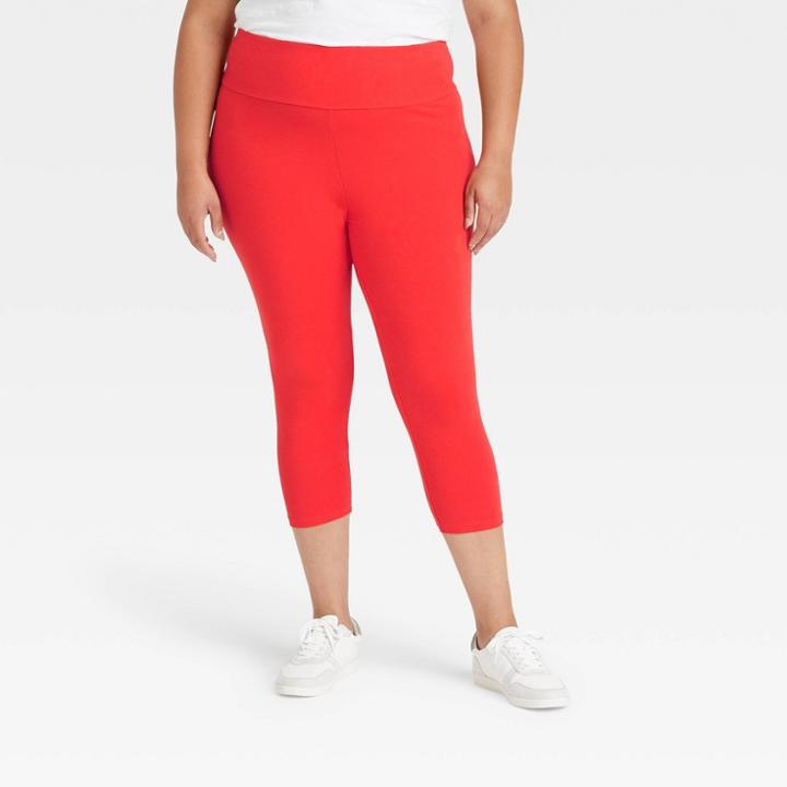 Women's Plus Size High-waisted Capri Leggings - Ava & Viv Red X