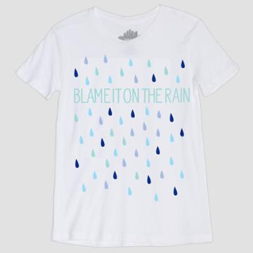 Awake Women's Short Sleeve Blame It On The Rain Graphic T-shirt - Lyric Culture White