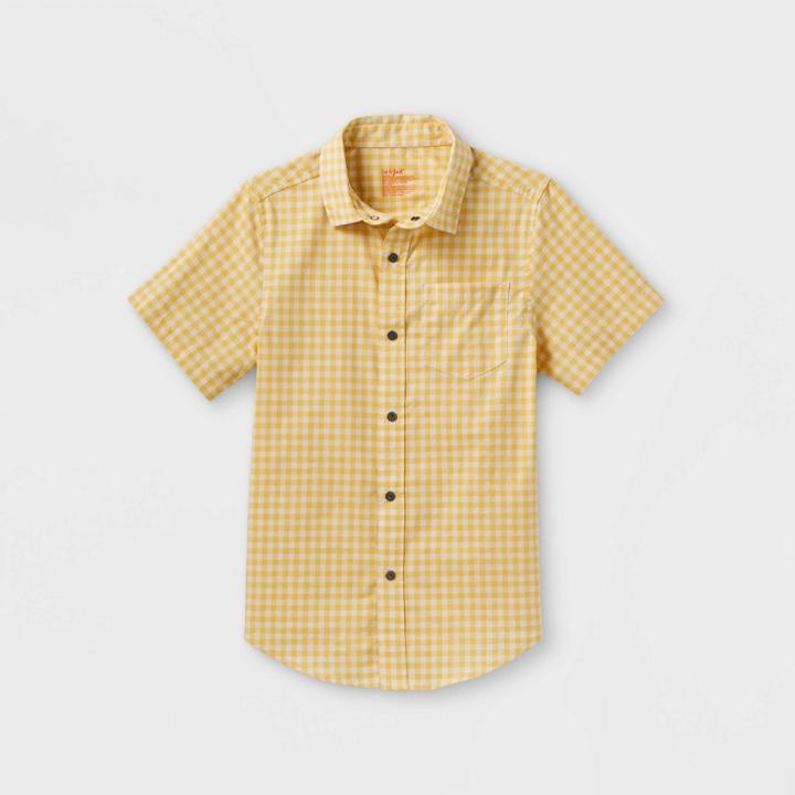 Boys' Adaptive Gingham Button-down Short Sleeve Shirt - Cat & Jack Yellow/white