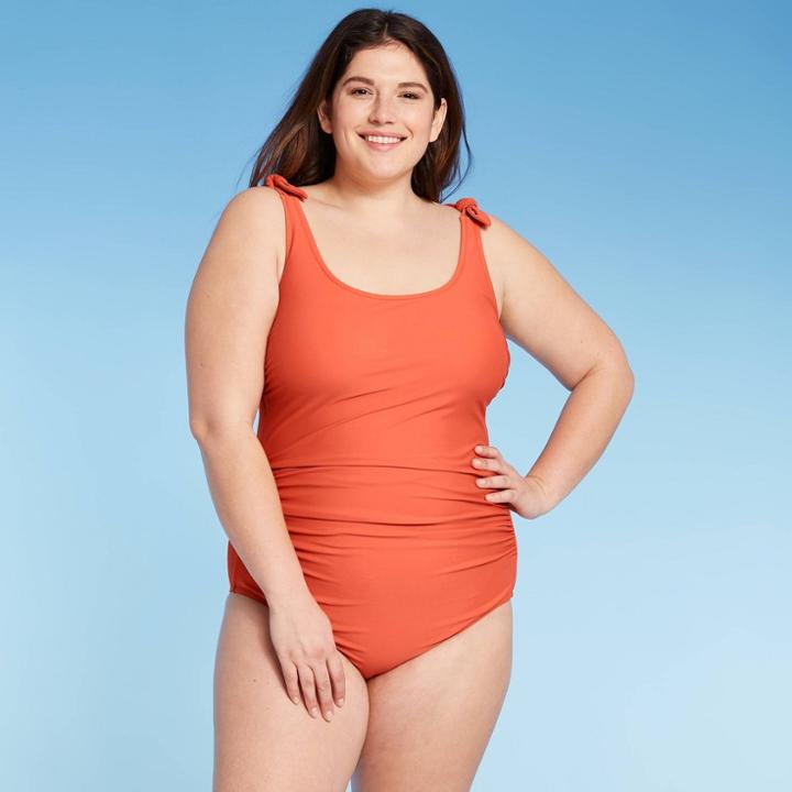 Kona Sol Women's Plus Size Brunt Shoulder Tie One Piece Swimsuit - Kona