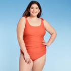 Kona Sol Women's Plus Size Brunt Shoulder Tie One Piece Swimsuit - Kona