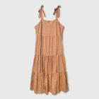 Women's Plus Size Polka Dot Sleeveless Tiered Dress - Universal Thread Tan