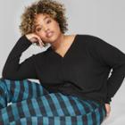 Women's Plus Size Oversized Long Sleeve Thermal Front Tie T-shirt - Wild Fable Black