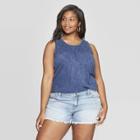 Women's Plus Size Crewneck Smocked Tank Top - Universal Thread Indigo (blue)