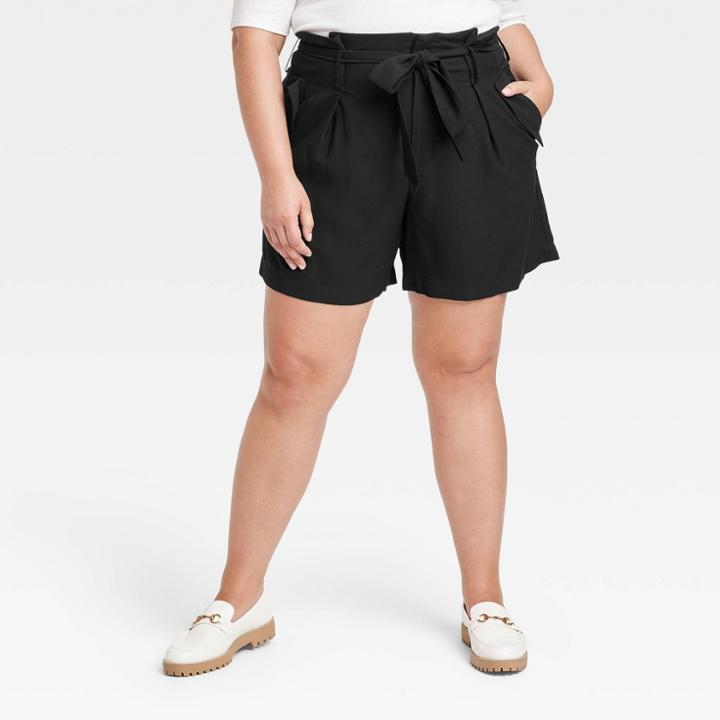 Women's Plus Size High-rise Utility Paperbag Shorts - A New Day Black