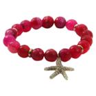 Women's Zirconite Starfish Charm Faceted Colored Stones Stretch Bracelet-fuschia, Fuchsia