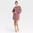 Women's Long Sleeve Sweater Dress - A New Day Mauve Plaid