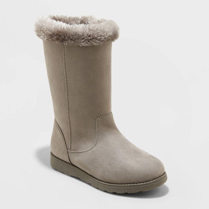 Girls' Nina Zipper Slip-on Shearling Style Winter Boots - Cat & Jack Gray