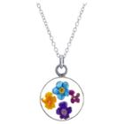 Distributed By Target Women's Sterling Silver Pressed Flowers Small Round Pendant