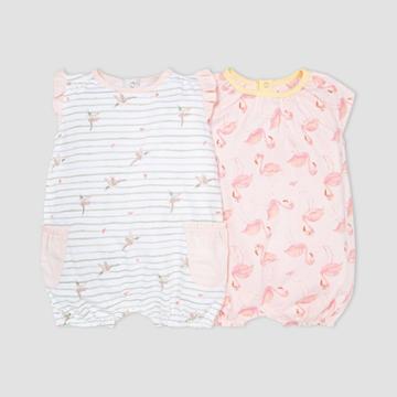 Burt's Bees Baby Baby Girls' 2pk Happy Hummingbird Bubble Romper Set - Green/pink Newborn