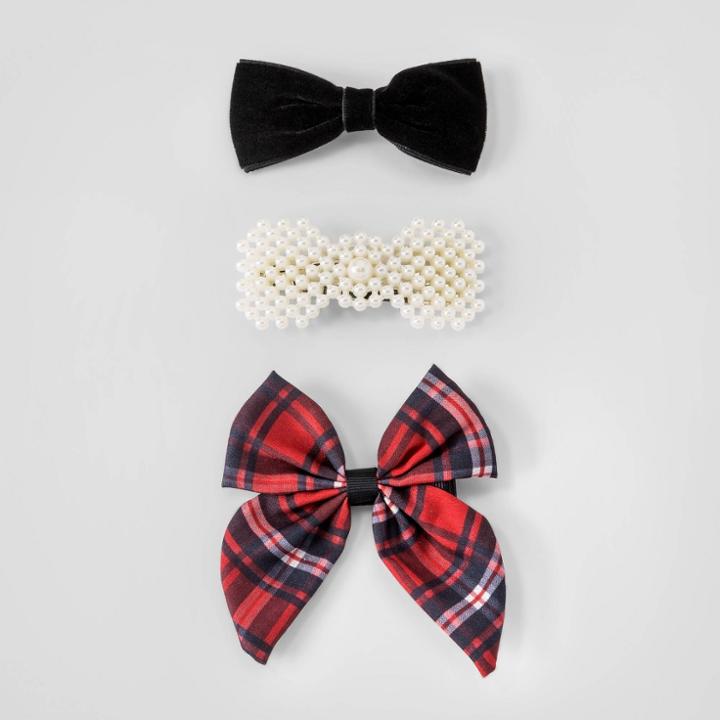 Girls' 3pk Hair Clips - Cat & Jack Red/black