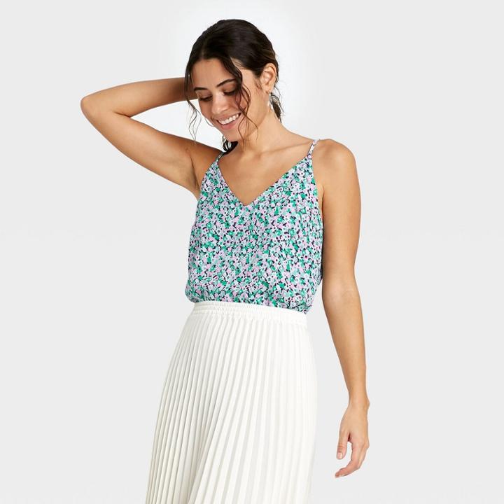 Women's Floral Print Woven Cami - A New Day Blue