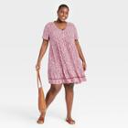 Women's Plus Size Floral Print Short Sleeve Dress - Knox Rose Pink